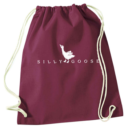 Silly goose maroon drawstring bag