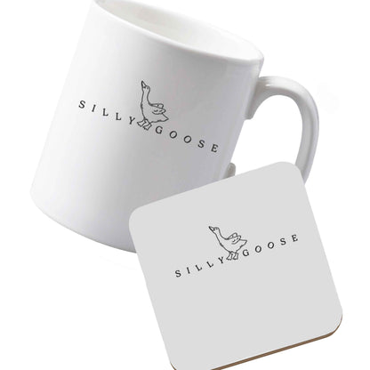 10 oz Ceramic mug and coaster Silly goose left sided