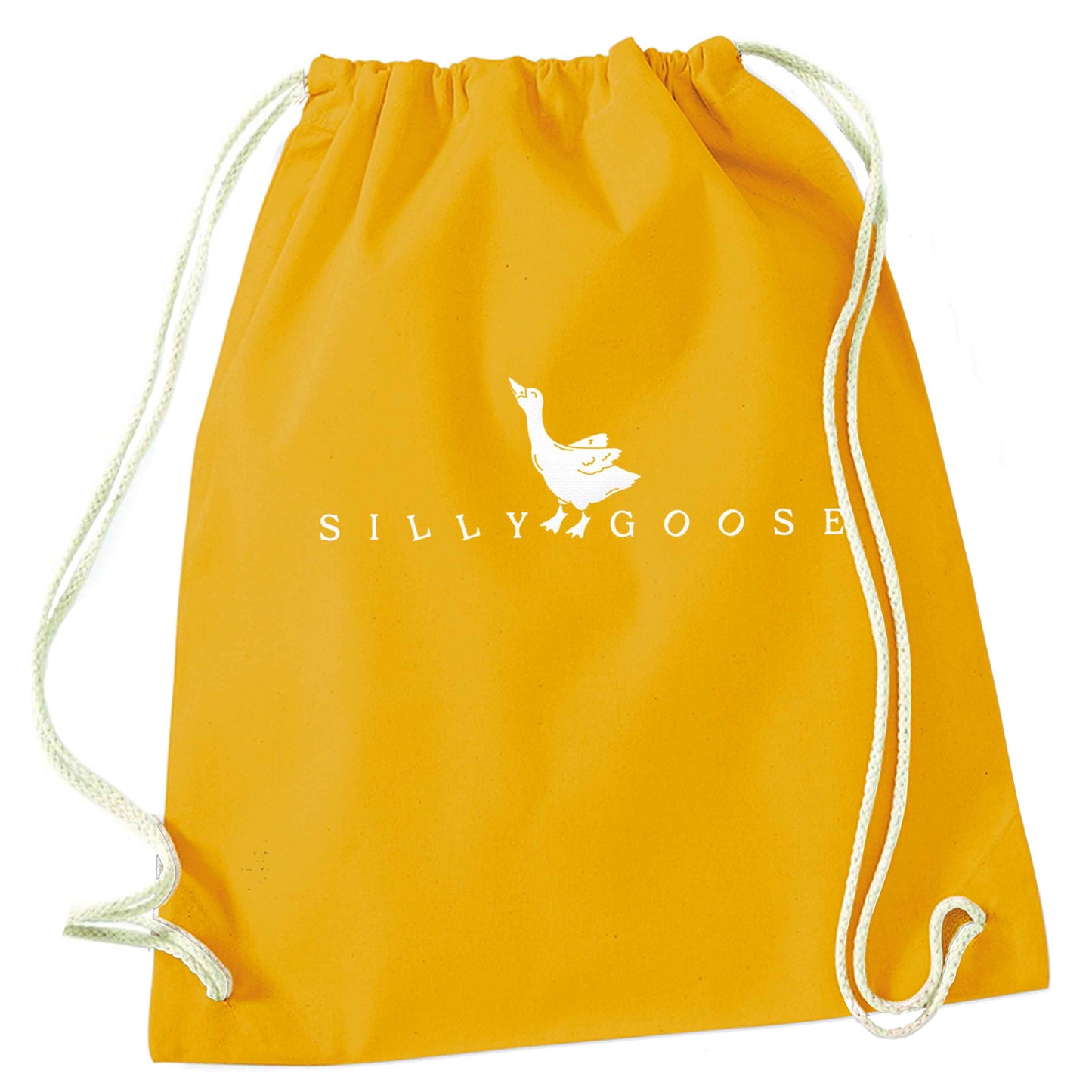 Silly goose mustard drawstring bag