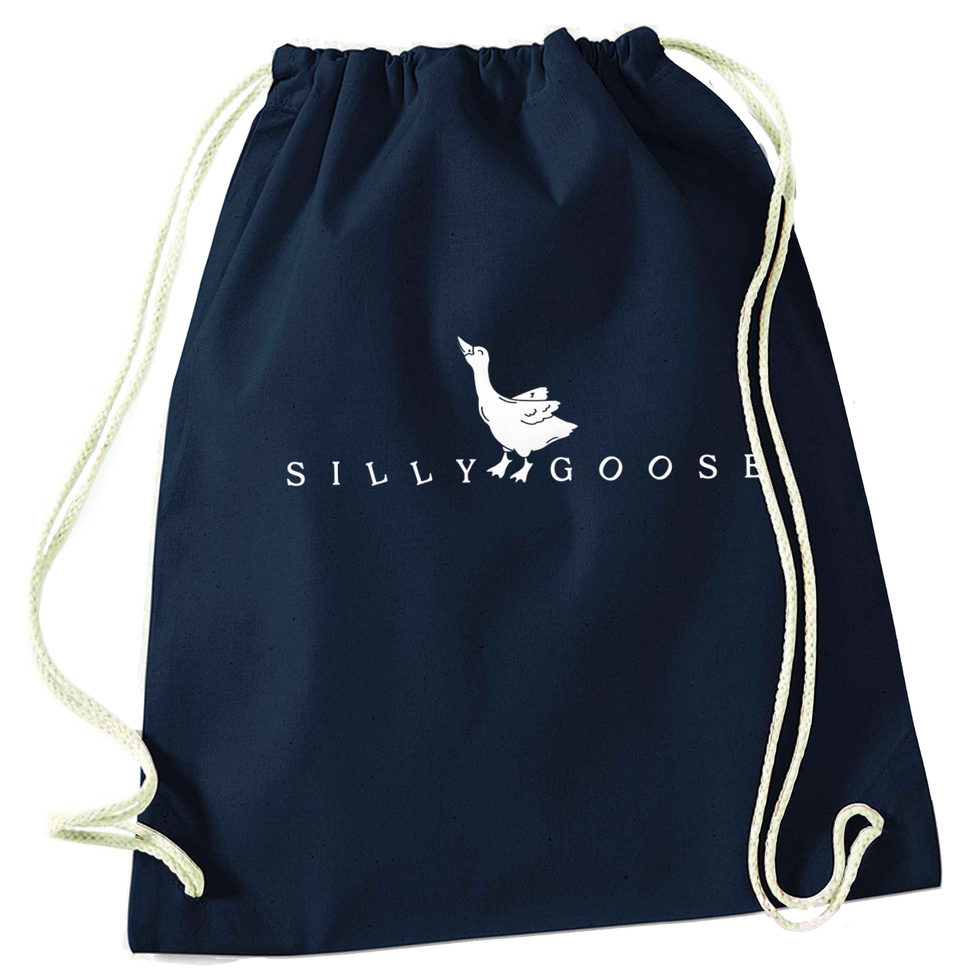 Silly goose navy drawstring bag