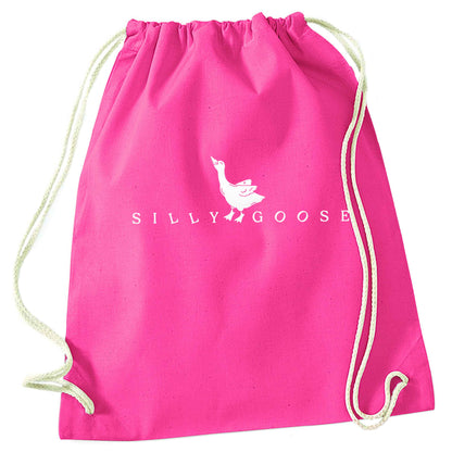 Silly goose pink drawstring bag
