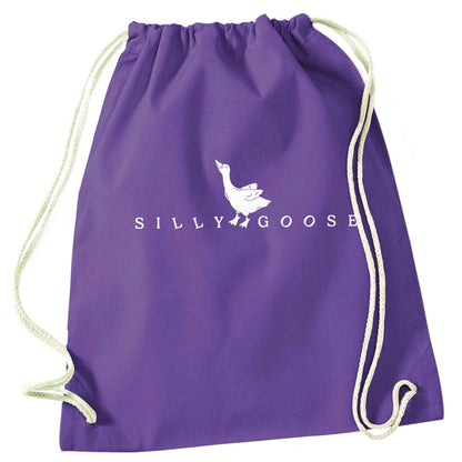 Silly goose purple drawstring bag