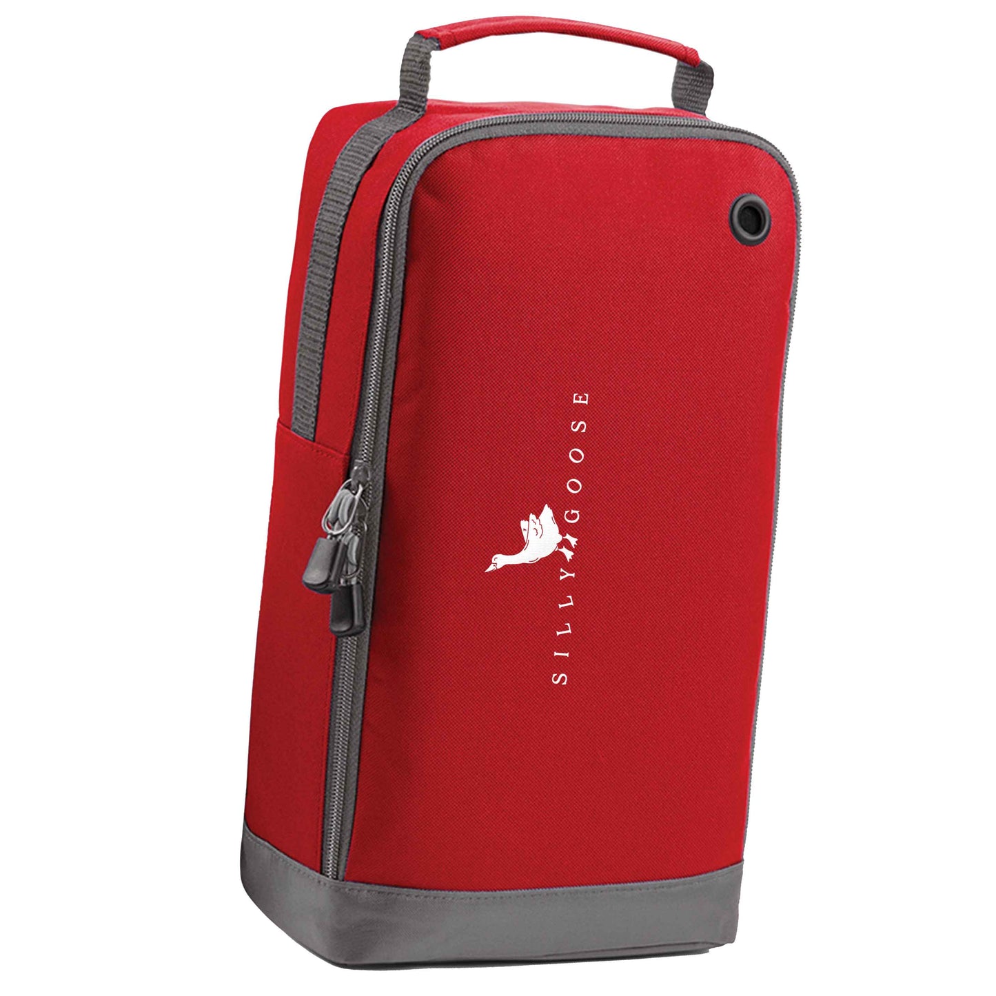 Silly goose red sports shoe bag vertical print