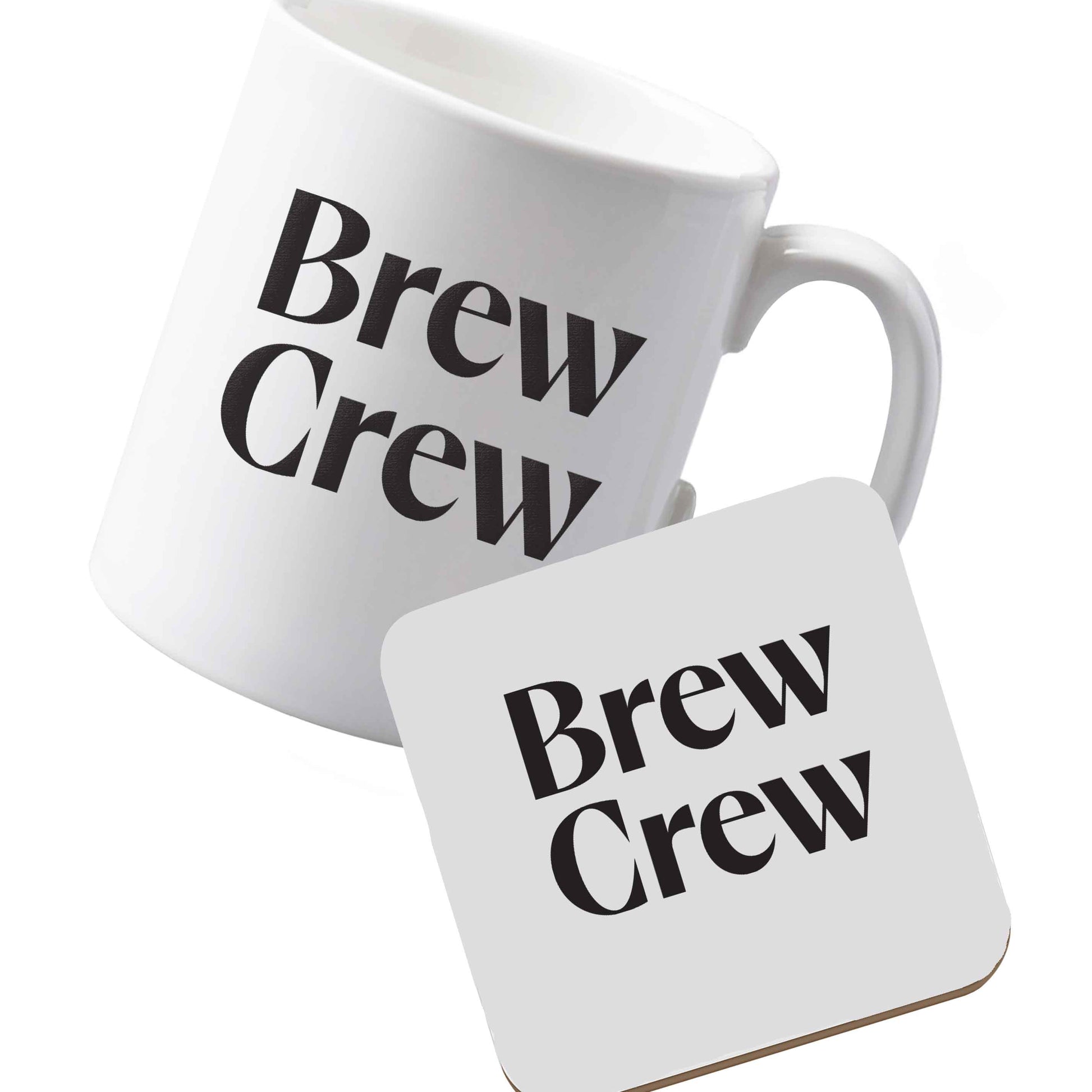 10 oz Ceramic mug and coaster Brew crew left sided