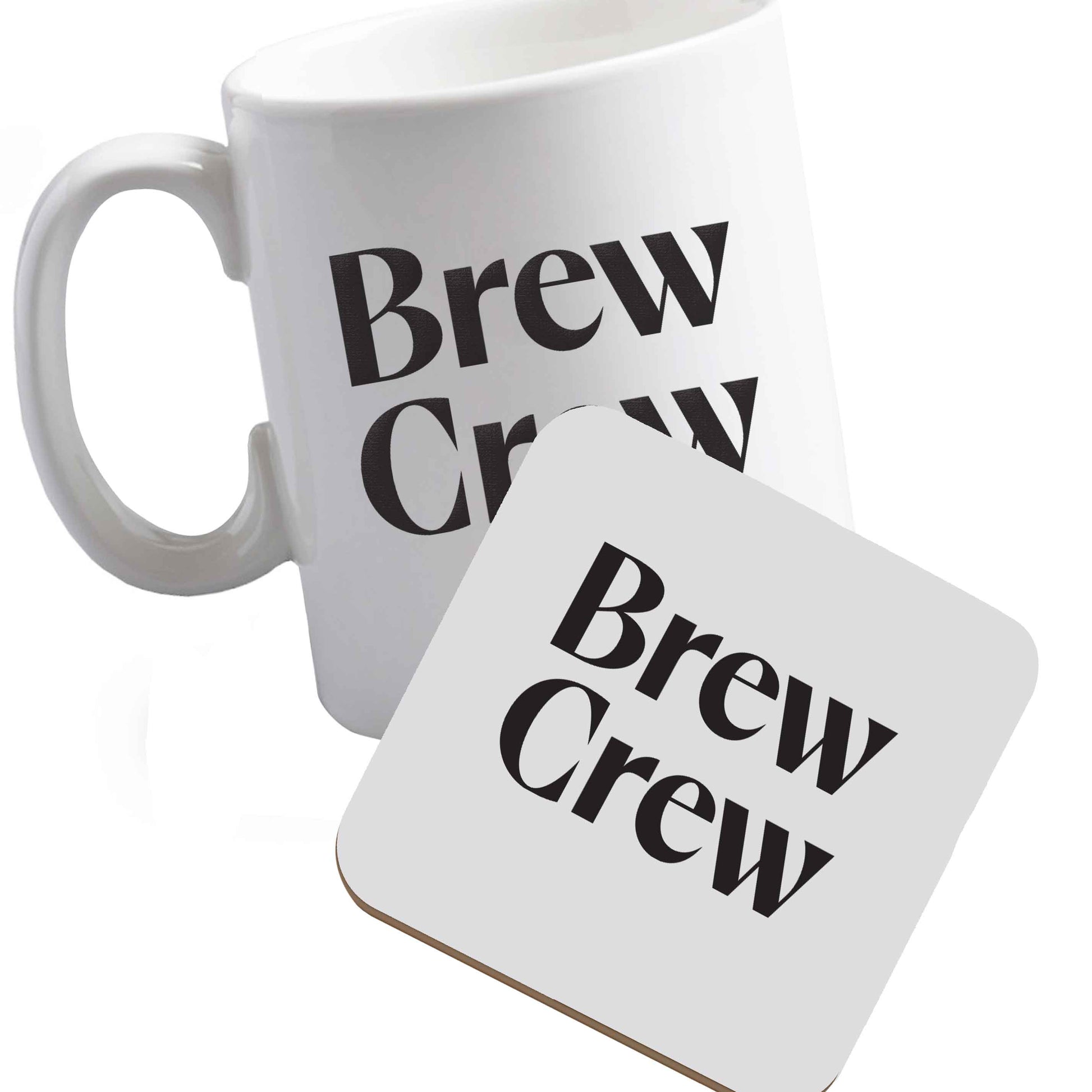 10 oz Ceramic mug and coaster Brew crew both sides