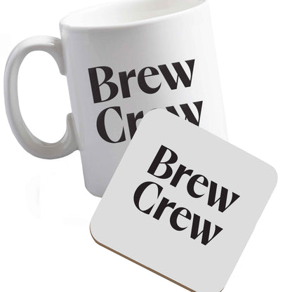 10 oz Ceramic mug and coaster Brew crew both sides