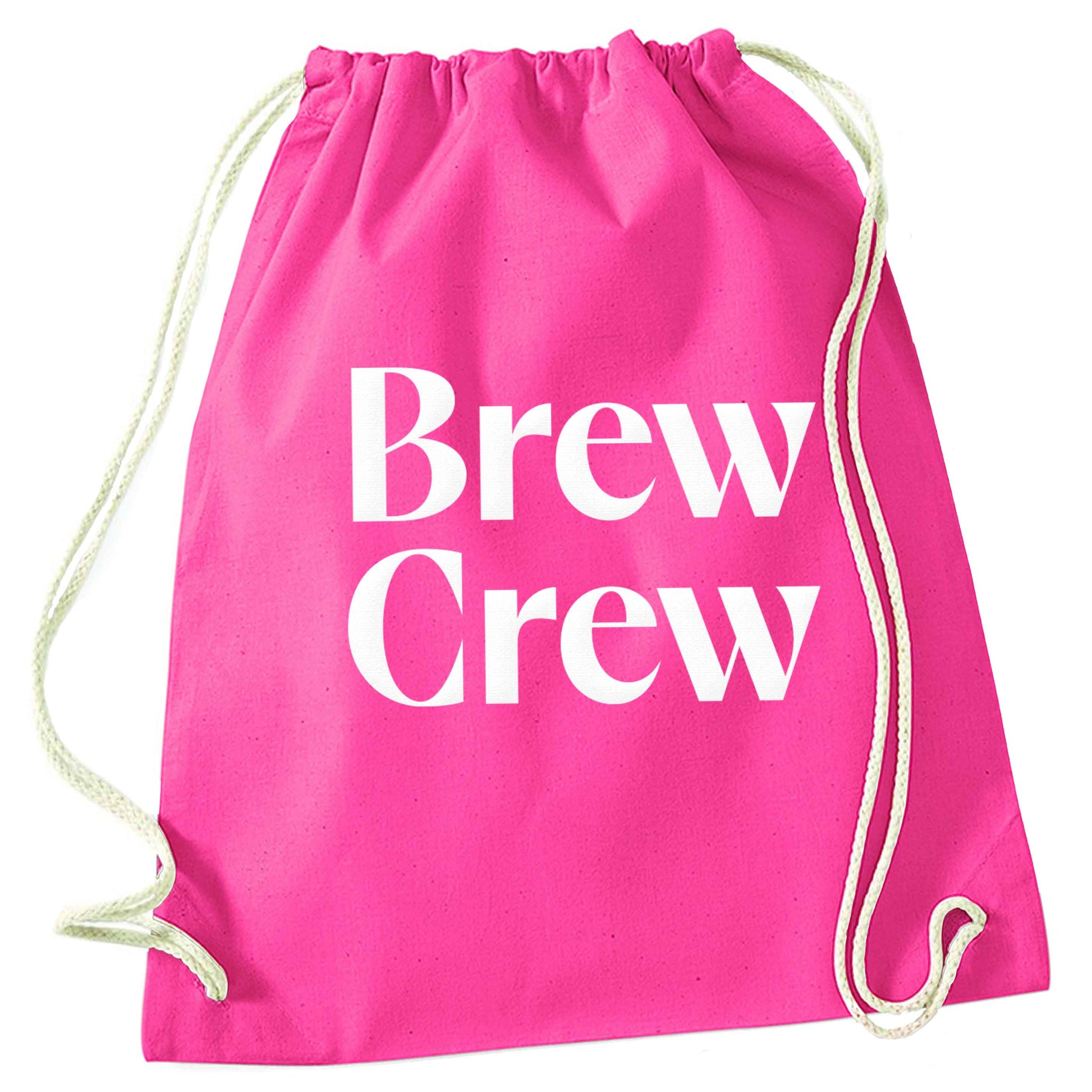 Brew crew pink drawstring bag
