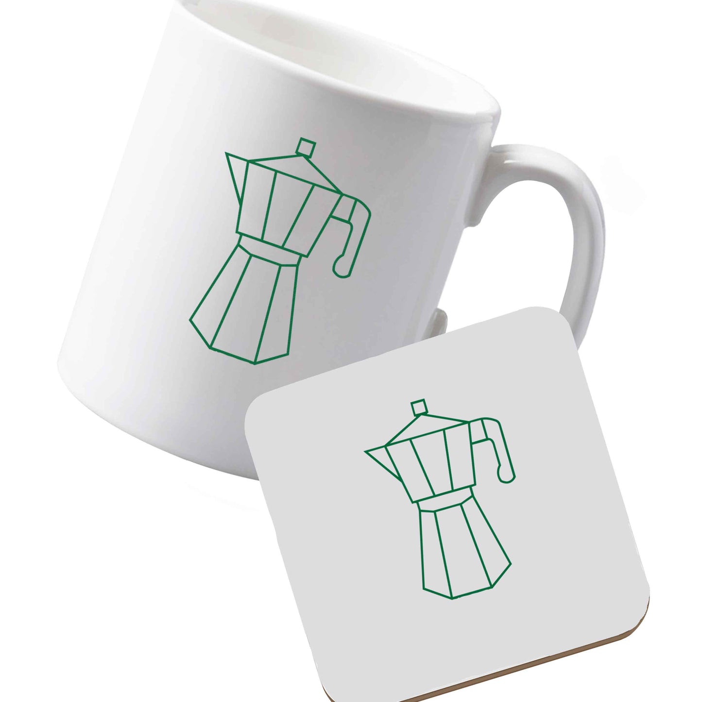 10 oz Ceramic mug and coaster Mokka pot  left sided
