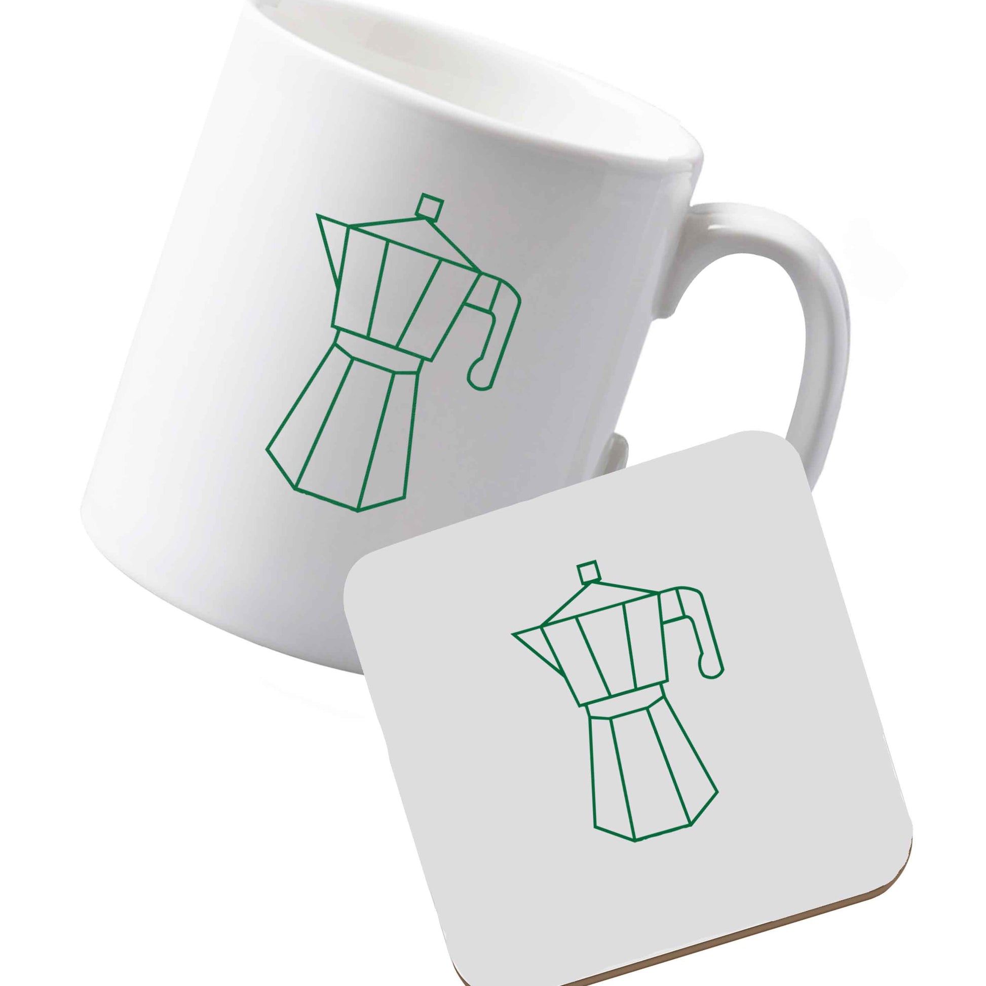10 oz Ceramic mug and coaster Mokka pot  left sided