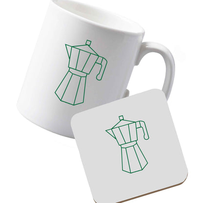 10 oz Ceramic mug and coaster Mokka pot  left sided