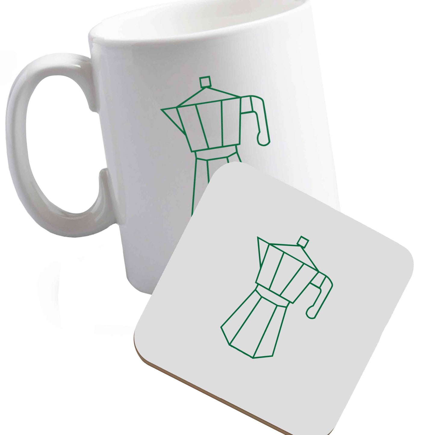10 oz Ceramic mug and coaster Mokka pot  both sides