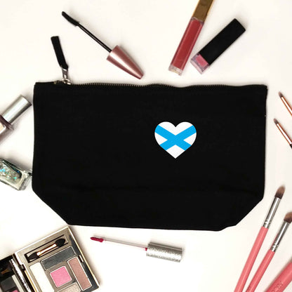 Scottish flag heart - pocket design black makeup bag