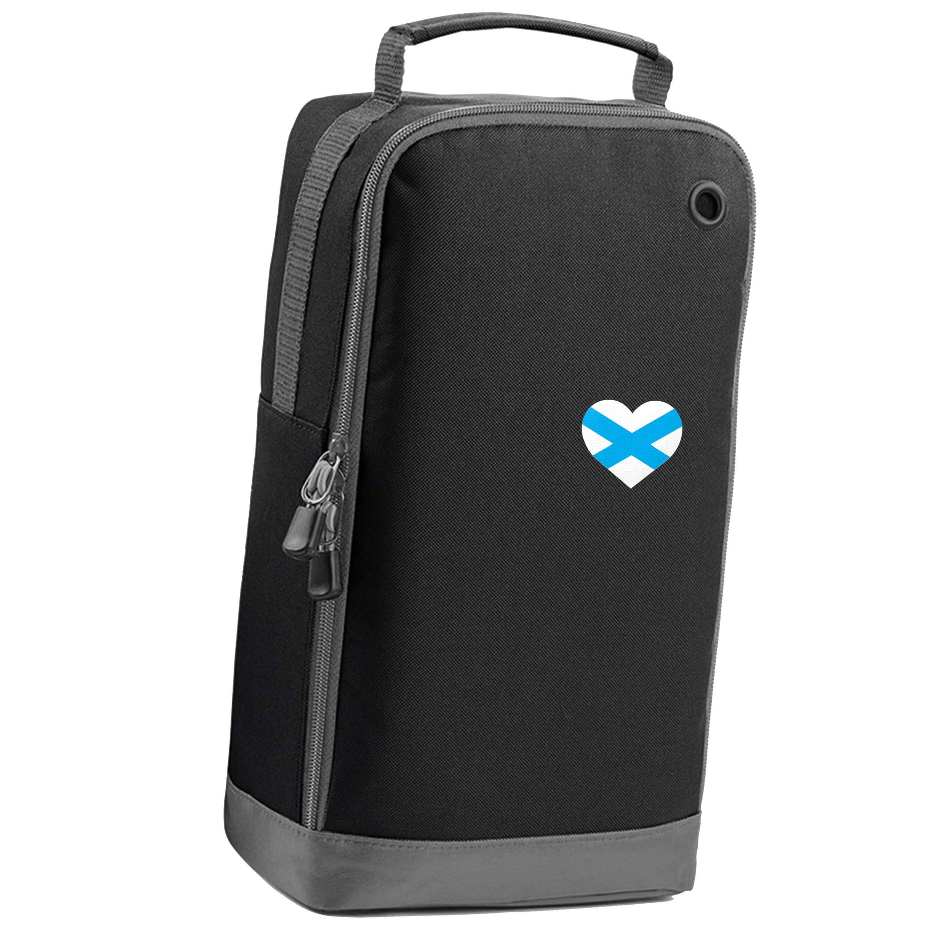 Scottish flag heart - pocket design black sports shoe bag vertical print