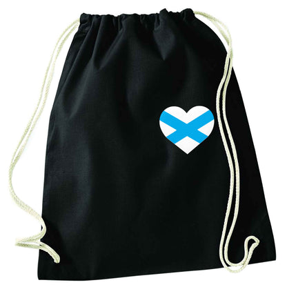 Scottish flag heart - pocket design black drawstring bag