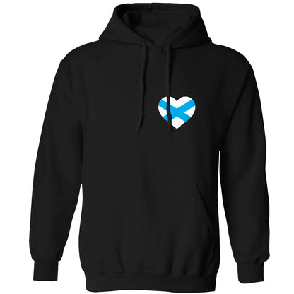 Scottish flag heart - pocket design adults unisex black hoodie 2XL