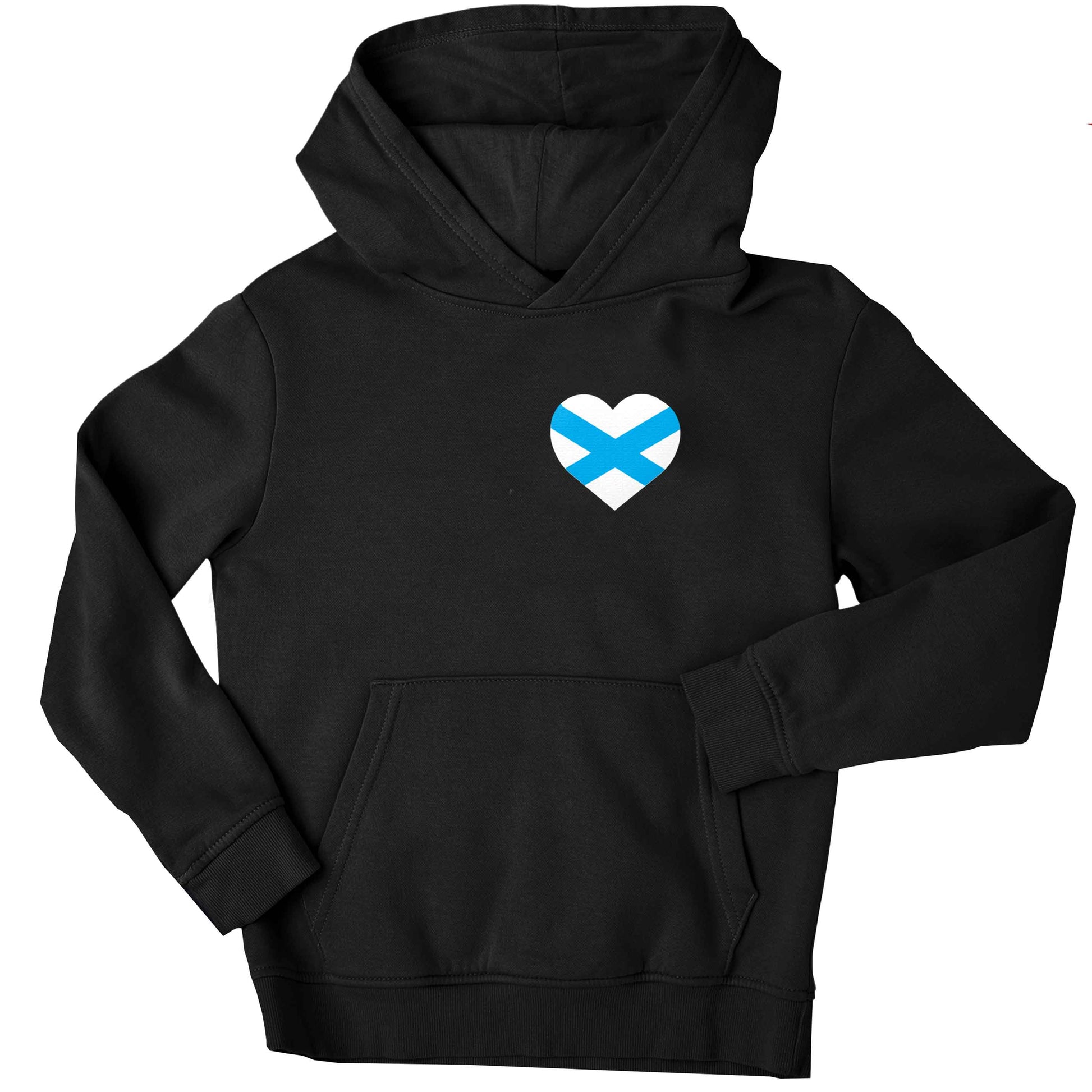 Scottish flag heart - pocket design children's black hoodie 12-13 Years