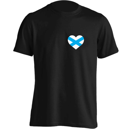 Scottish flag heart - pocket design adults unisex black Tshirt 2XL