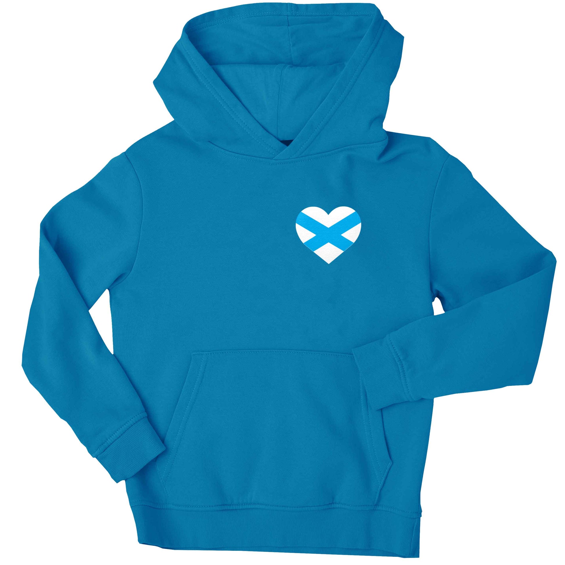 Scottish flag heart - pocket design children's blue hoodie 12-13 Years