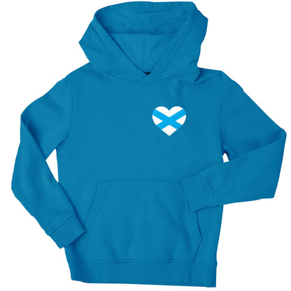 Scottish flag heart - pocket design children's blue hoodie 12-13 Years