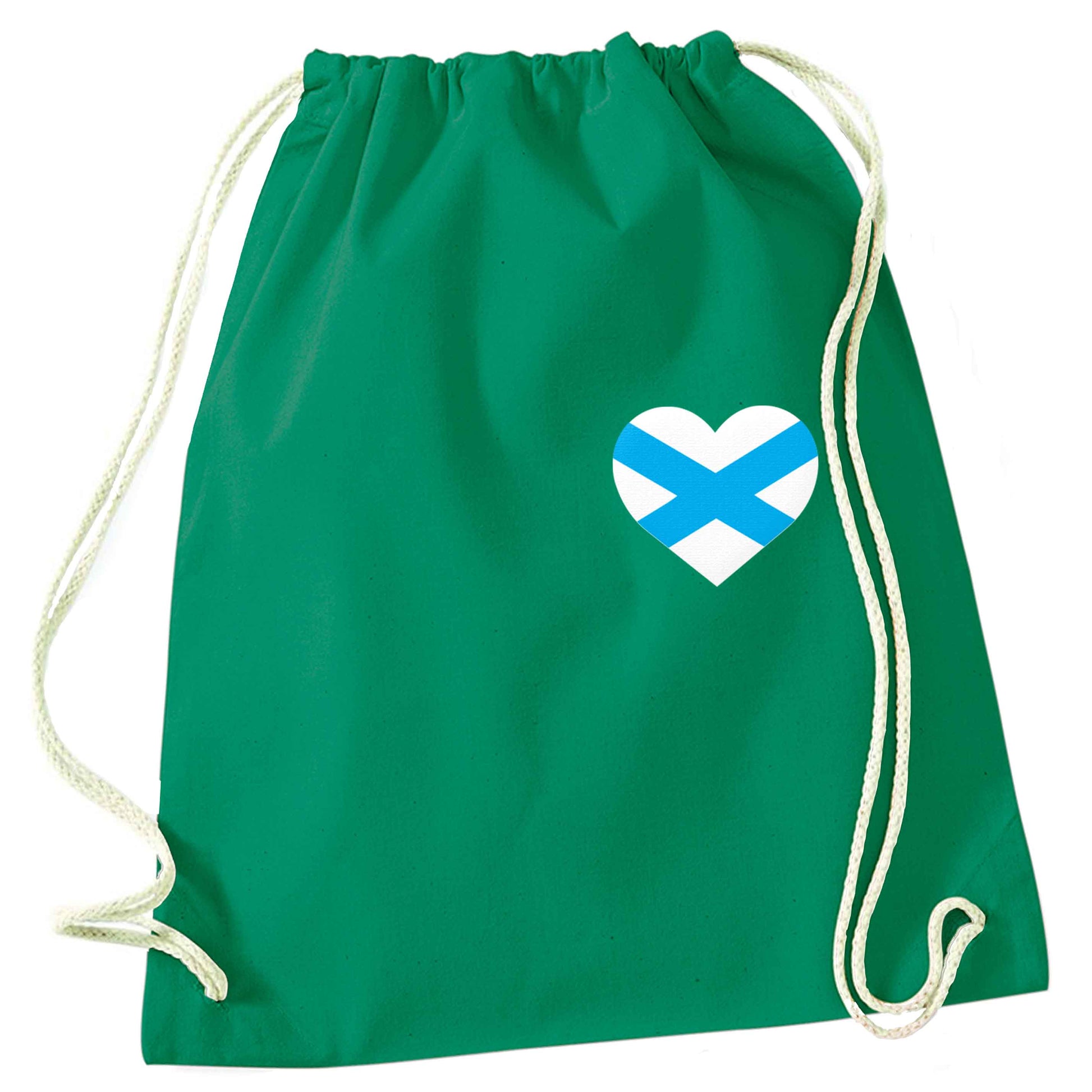 Scottish flag heart - pocket design green drawstring bag
