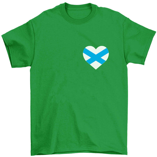 Scottish flag heart - pocket design Children's green Tshirt 12-13 Years