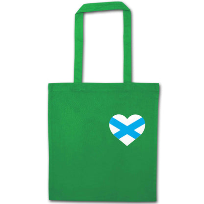 Scottish flag heart - pocket design green tote bag