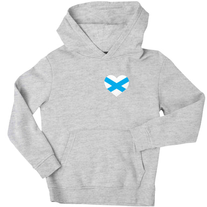 Scottish flag heart - pocket design children's grey hoodie 12-13 Years