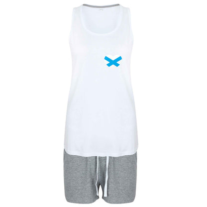 Scottish flag heart - pocket design size XL women's pyjama shorts set in pink 