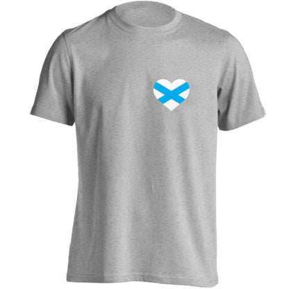 Scottish flag heart - pocket design adults unisex grey Tshirt 2XL