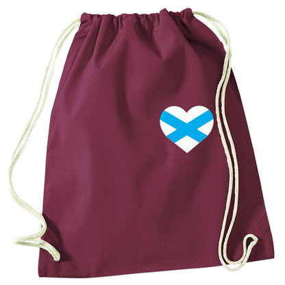 Scottish flag heart - pocket design maroon drawstring bag