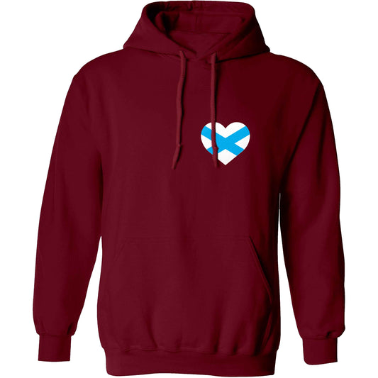 Scottish flag heart - pocket design adults unisex maroon hoodie 2XL