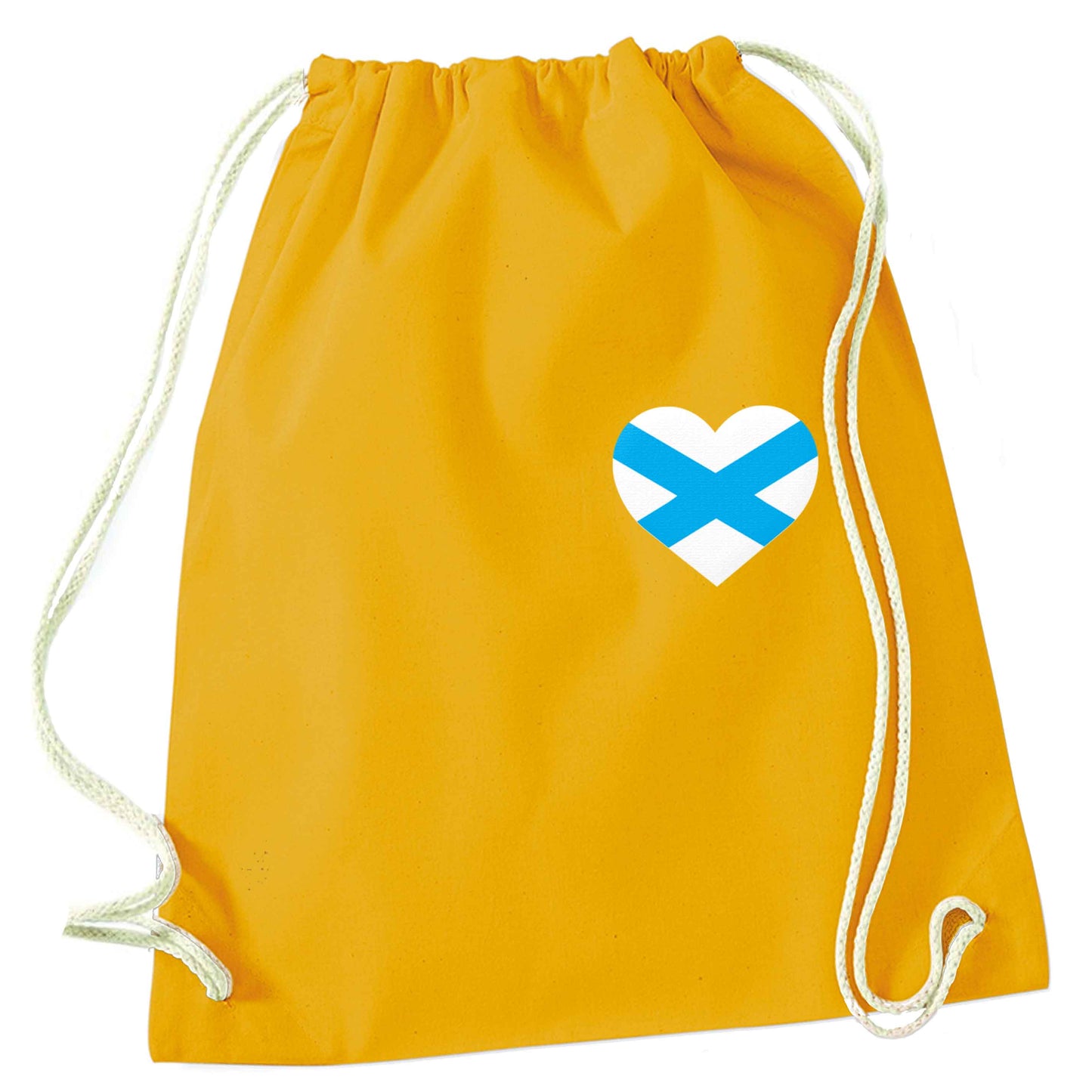 Scottish flag heart - pocket design mustard drawstring bag