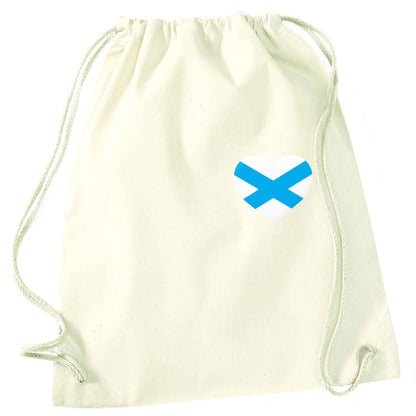 Scottish flag heart - pocket design natural drawstring bag