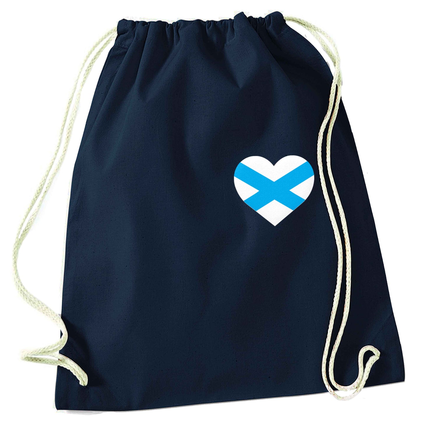 Scottish flag heart - pocket design navy drawstring bag