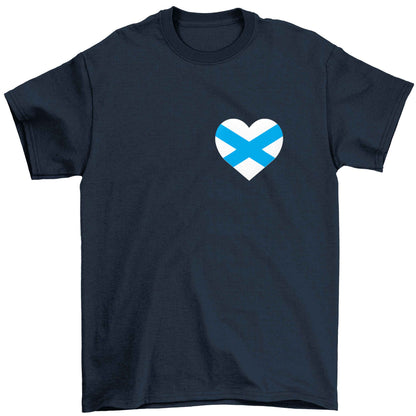 Scottish flag heart - pocket design Children's navy Tshirt 12-13 Years