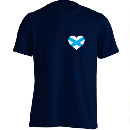 Scottish flag heart - pocket design adults unisex navy Tshirt 2XL