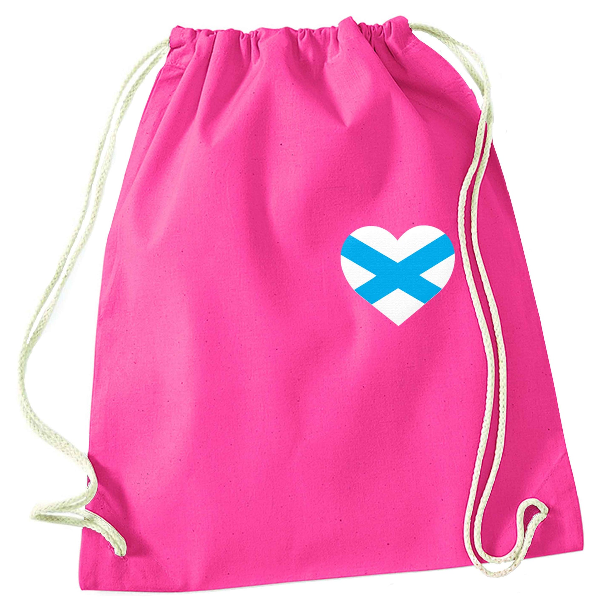 Scottish flag heart - pocket design pink drawstring bag