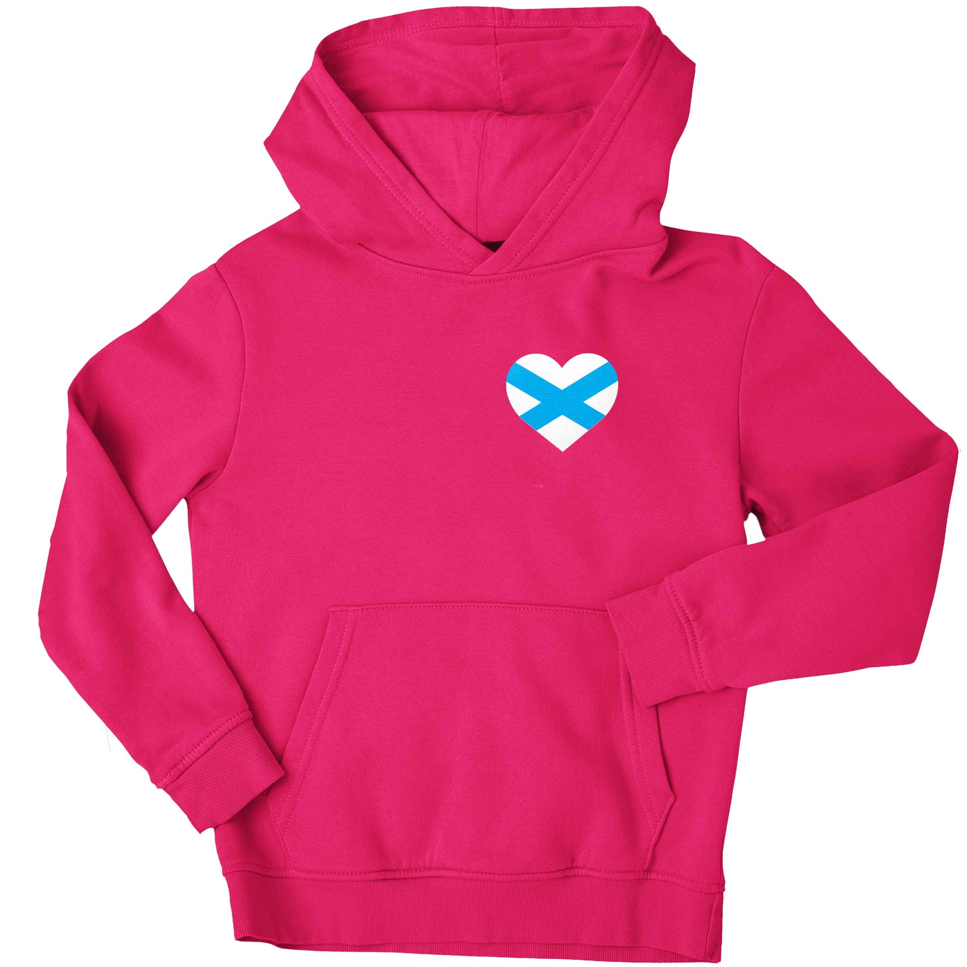 Scottish flag heart - pocket design children's pink hoodie 12-13 Years