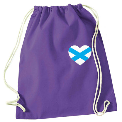 Scottish flag heart - pocket design purple drawstring bag