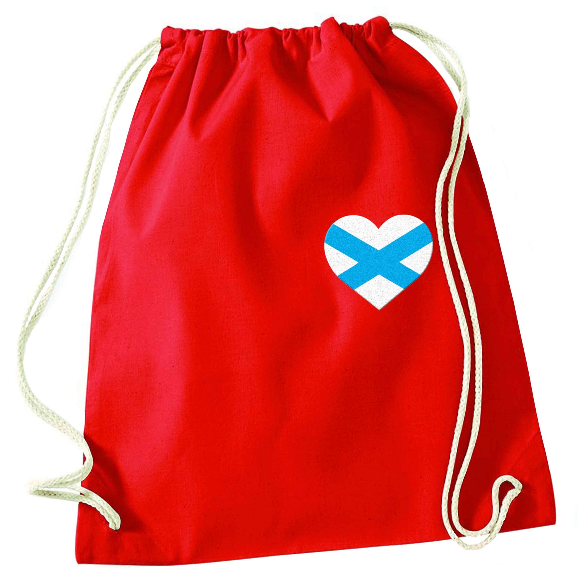 Scottish flag heart - pocket design red drawstring bag 