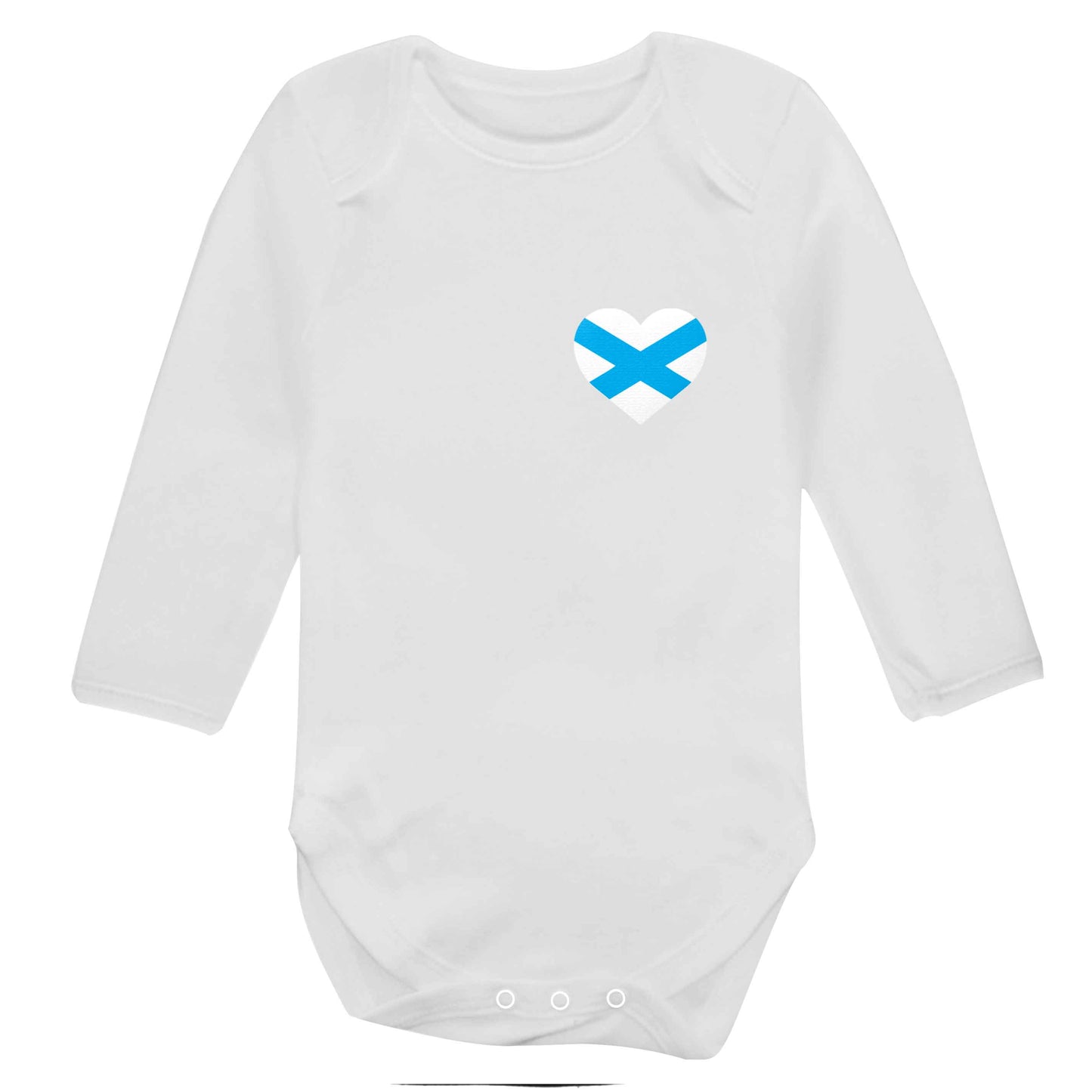 Scottish flag heart - pocket design baby bodysuit long sleeved white 6-12 months