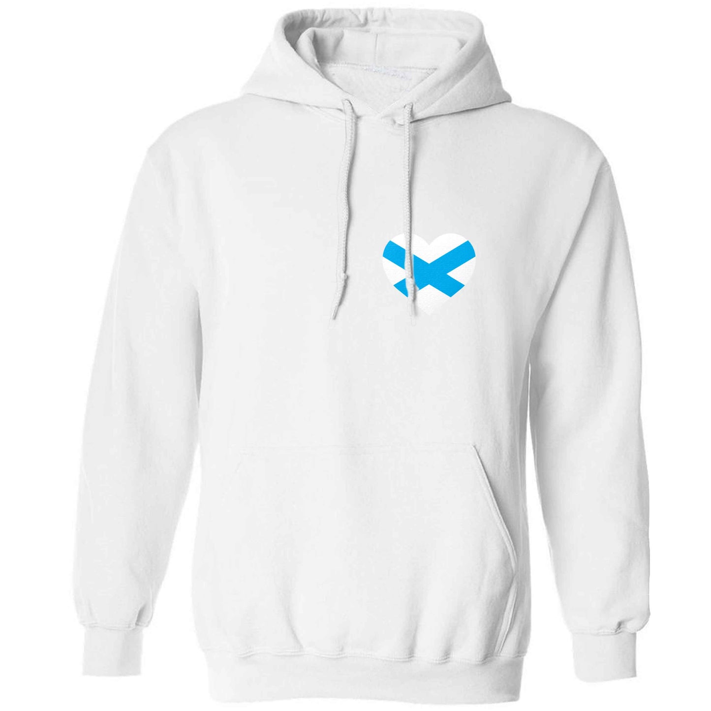 Scottish flag heart - pocket design adults unisex white hoodie 2XL