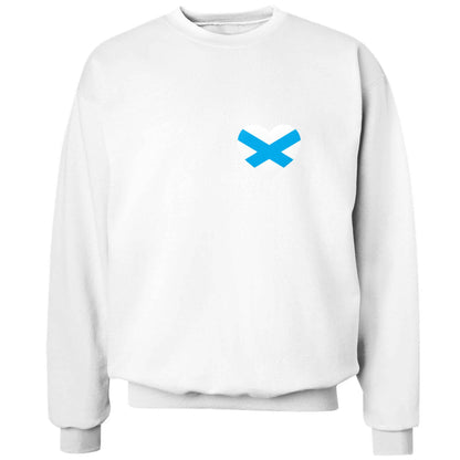 Scottish flag heart - pocket design adult's unisex white sweater 2XL