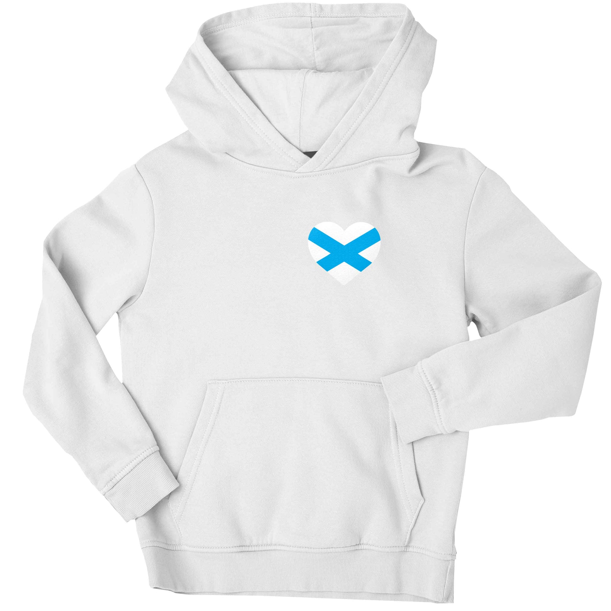 Scottish flag heart - pocket design children's white hoodie 12-13 Years