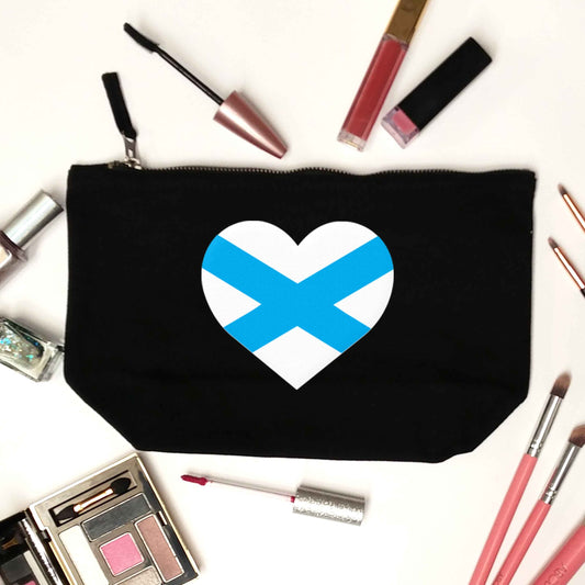 Scottish Saltire heart flag black makeup bag