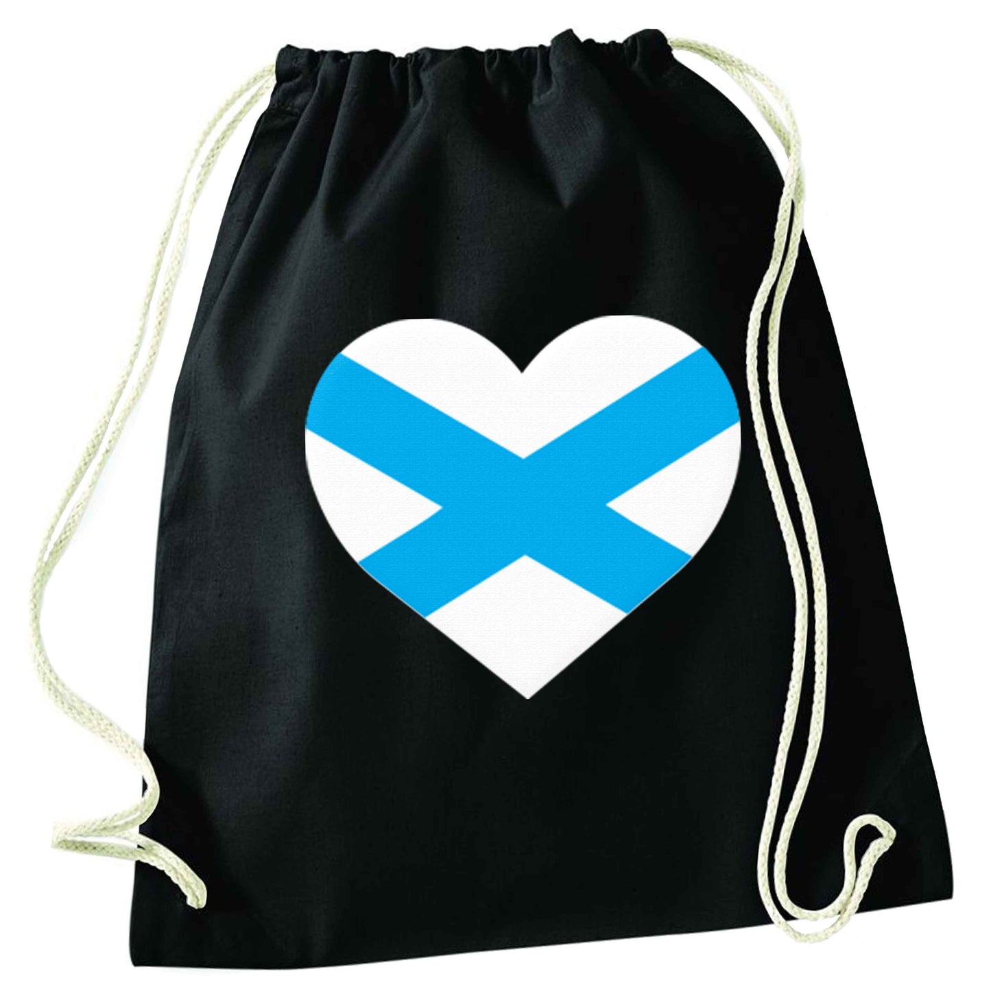 Scottish Saltire heart flag black drawstring bag