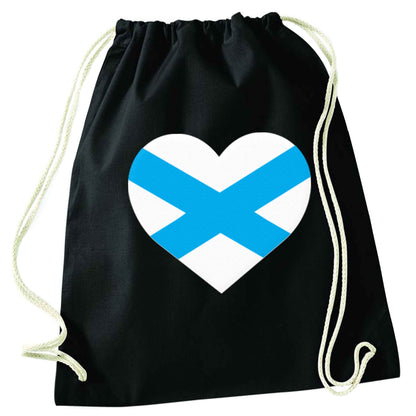 Scottish Saltire heart flag black drawstring bag