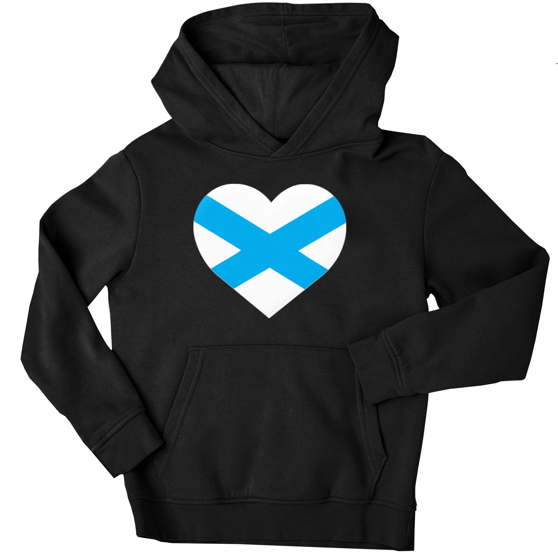 Scottish Saltire heart flag children's black hoodie 12-13 Years