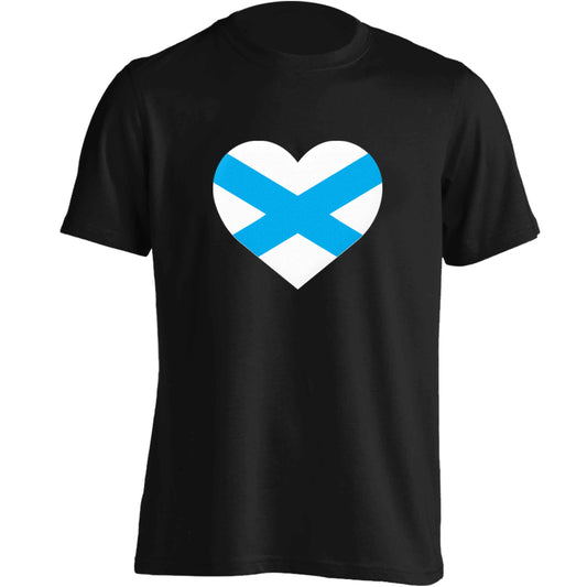 Scottish Saltire heart flag adults unisex black Tshirt 2XL