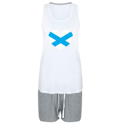 Scottish Saltire heart flag size XL women's pyjama shorts set in pink 